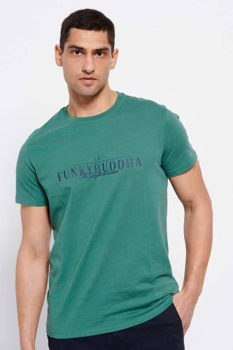Funky Buddha ανδρικό βαμβακερό T-shirt με contrast lettering και logo label στο πλάι - FBM007-023-04 Πράσινο S